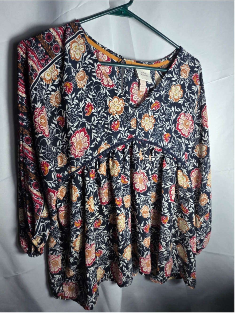 Women's Knox Rose Floral Blouse Size S navy Red Boho Top cottagecore fall trendy